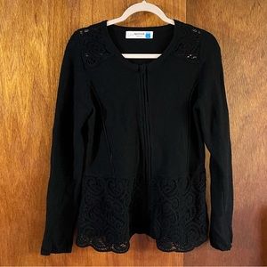 SPARROW Black Zippered Cardigan w Crochet Detailing Sz M